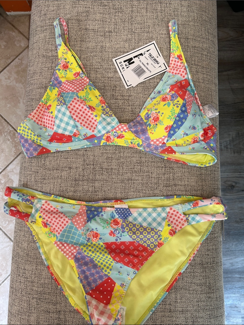 Women’s Patchwork Floral Bikini Set - Yellow Multi